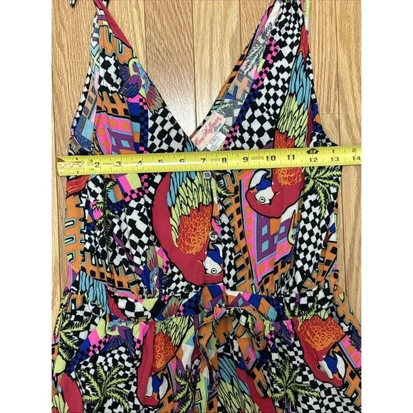 Mara Hoffman Sleeveless V- Neck Tropical Print Shorts Romper Women's Size Small - Picture 7 of 9